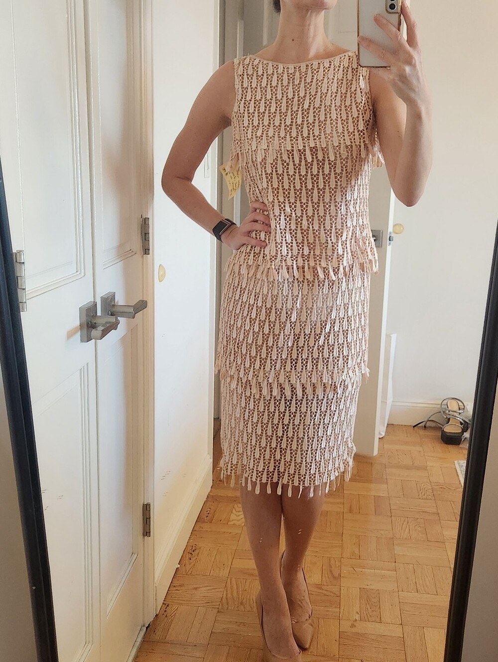Vintage Lace Shift Dress, Blush Pink, Size Small